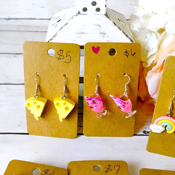 NEW 10 Pair Novelty 3D Earrings Rainbows, Cheese, Donuts, Drinks Funky Eclectic - Picture 2 of 5